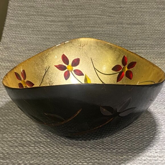 Elegant Brass Centerpiece with Etched Flowers - Picture 1 of 3